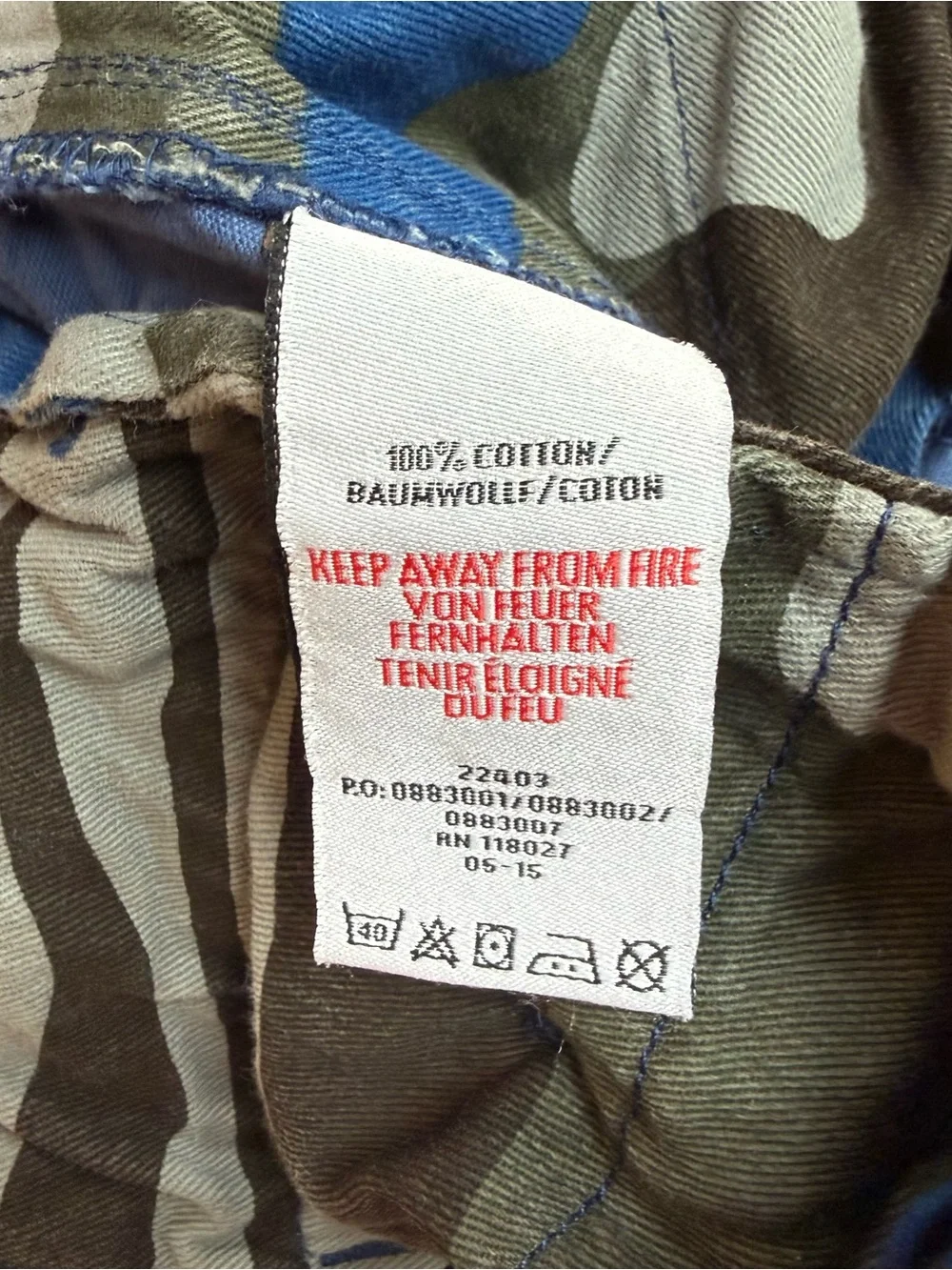 Mini Boden Patch Chino - Size 8 - Blue with camo and seersucker patches
